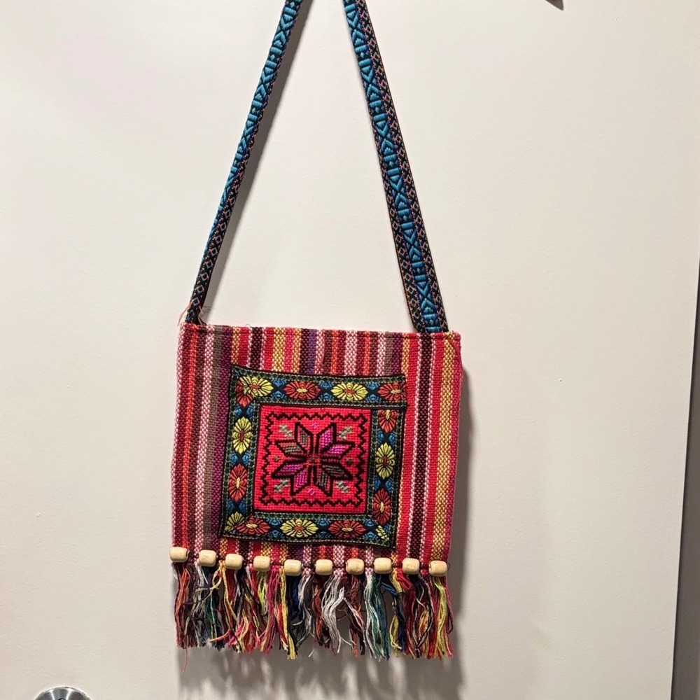 Unbranded Crossbody Bag Womens OS Multicolor Western Boho Woven Fringe Beads - Picture 2 of 4